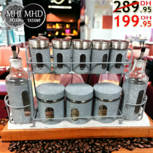 منظم توابل // رف توابل // برطمانات توابل // علب توابل زجاج 10 قطع // موزع زيت وخل // Boites à épices // Organisateur d'épices (granet)